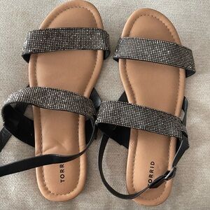 Torrid Black Sandals with Rhinestone Straps